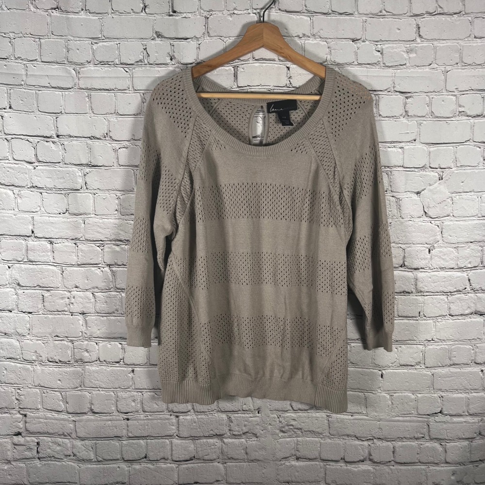 Lane Bryant Womens Knit Career Sweater Brown 3/4 Sleeve Keyhole Back Size 14/16